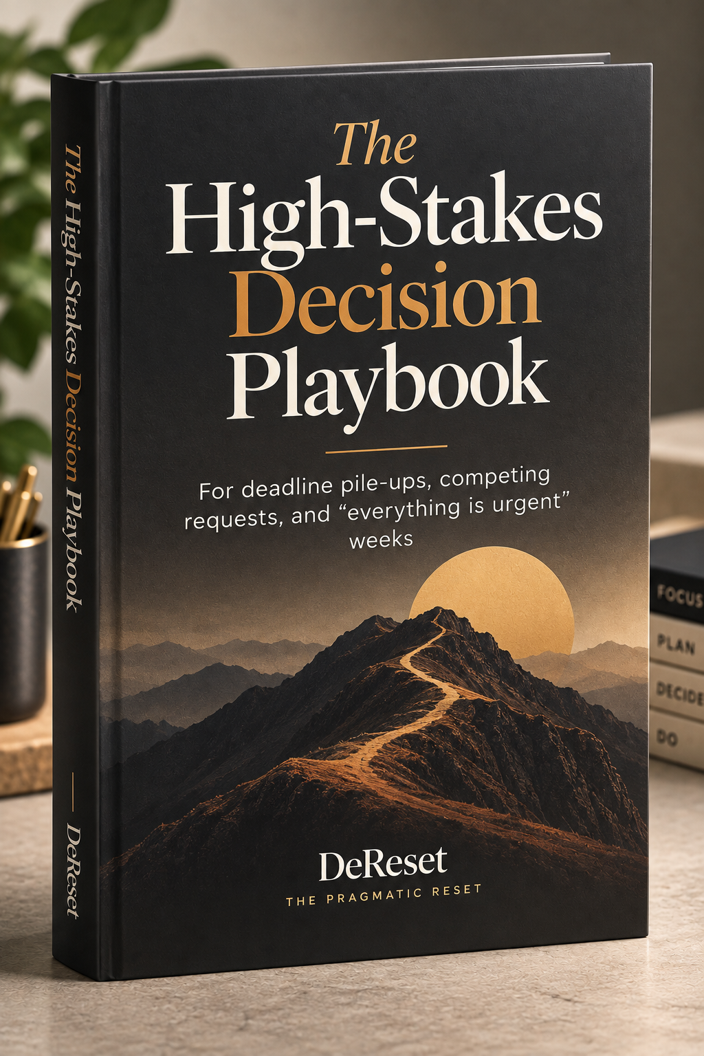 The High-Stakes Decision Playbook bonus, hardcover mockup.